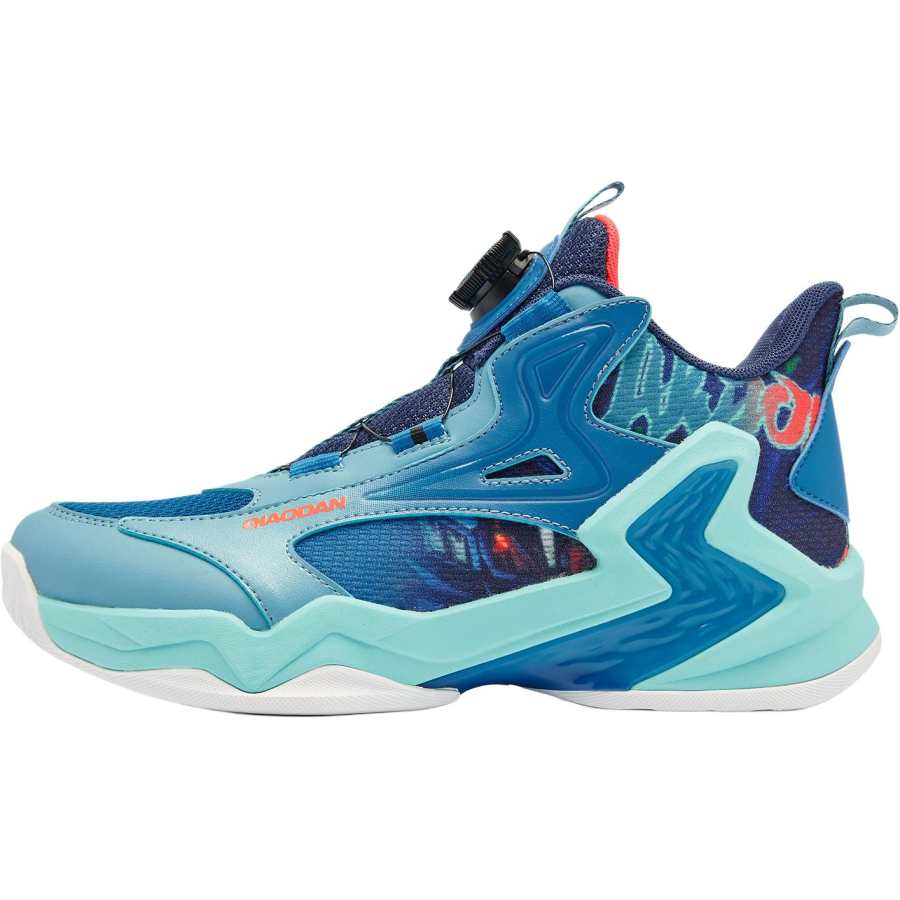 QIAODAN Comfortable Mid top Basketball Shoes Island Blue Teenagers