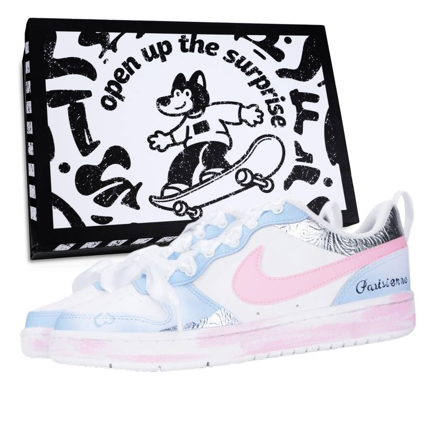 Nike Nike Court Borough Low 2 Anti Slip Wear Resistant Low Top Kids' Skateboarding Shoes Pink Blue Teenagers