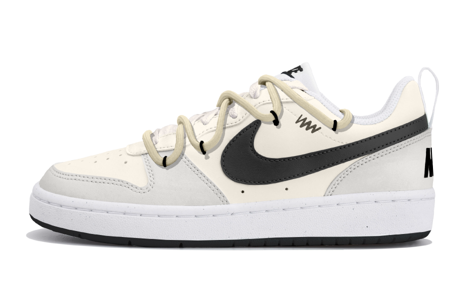 Nike Nike Court Borough Cream Gray Light Line Synthetic Leather Low top Kids' Skateboarding Shoes Beige Gray Black Teenagers