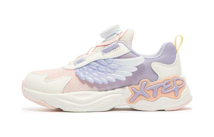 XTEP Slip Resistant Abrasion Resistant Sports Casual Shoes White Pink Purple Children Aged 3 7 Years Old
