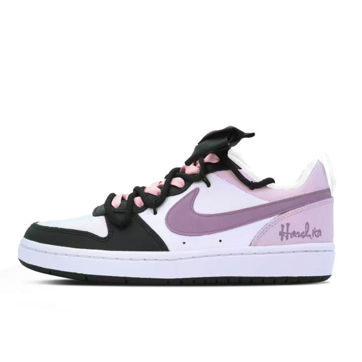 Nike Nike Court Borough Black Pink Dreamy Synthetic Leather Slip Resistant Abrasion Resistant Low top