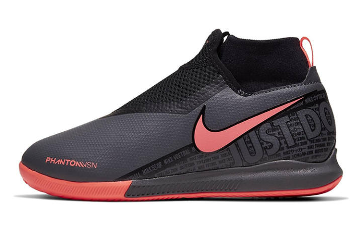Nike Nike JR PHANTOM VSN ACADEMY DF IC Slip Resistant Cushioning Abrasion Resistant Mid top Kids' Soccer Shoes Gray Pink