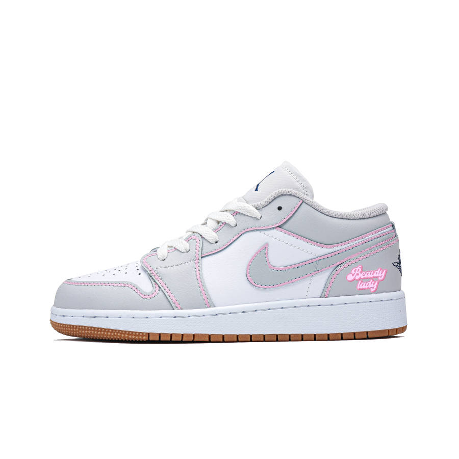 Jordan Jordan Air Jordan 1 Slip Resistant Abrasion Resistant Low top Children's Basketball Shoes Pink White Teenagers