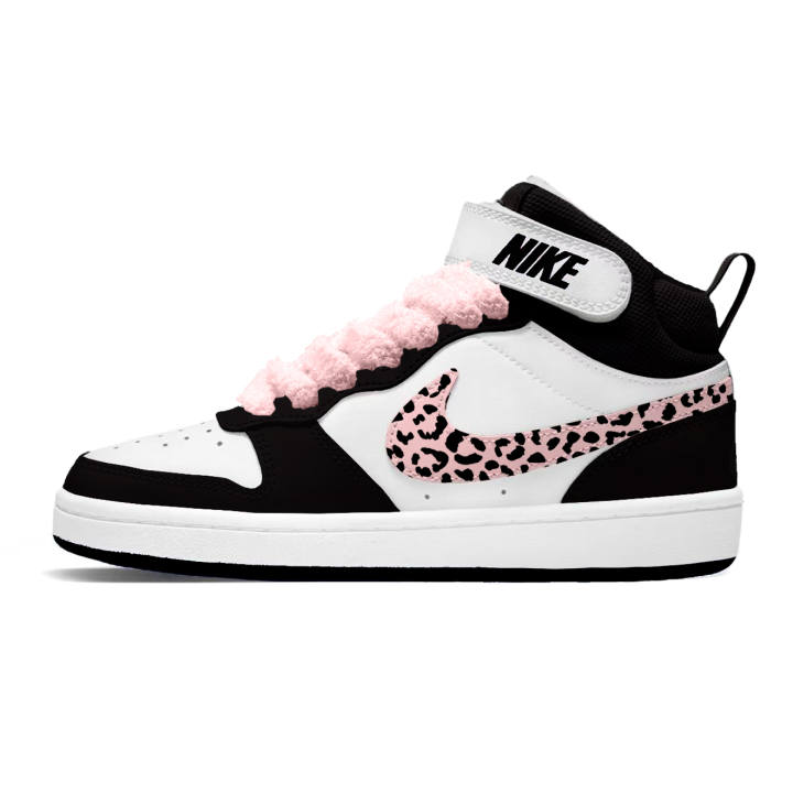 Nike Nike Court Borough 2 Pink Sweet Leopard Print Leather Abrasion Resistant Slip Resistant High top Skateboard Shoes