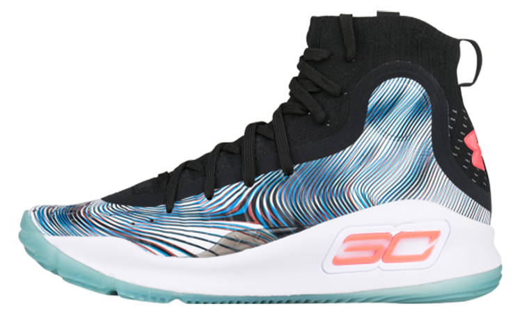 Under Armour Curry 4 Curry 4 Abrasion Resistant High top Children's Basketball Shoes Black White