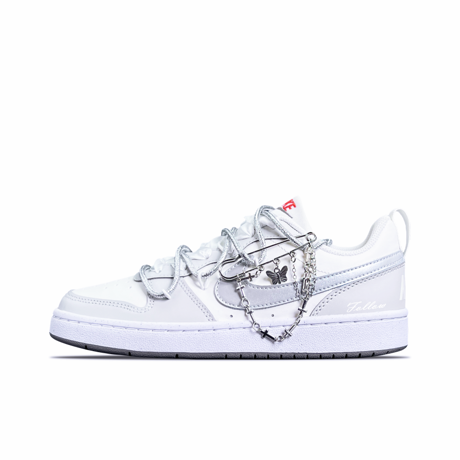 Nike Nike Court Borough Low Synthetic Leather Slip Resistant Abrasion Resistant Low top Kids' Skateboarding Shoes Light Gray