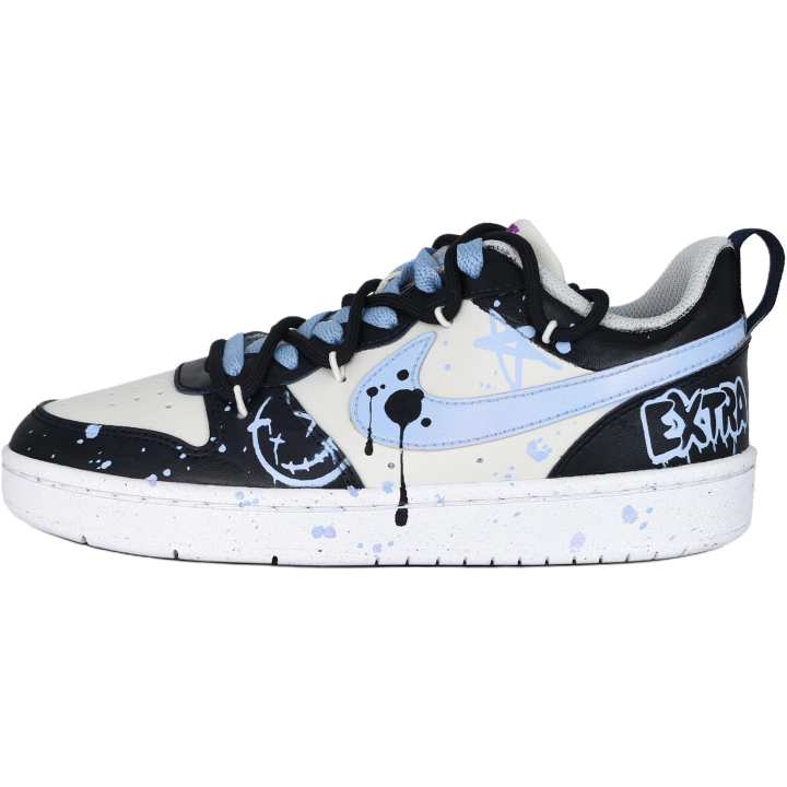 Nike Nike Court Borough Random Graffiti Cushioning Slip Resistant Low top Kids' Skateboarding Shoes Black Blue Unisex