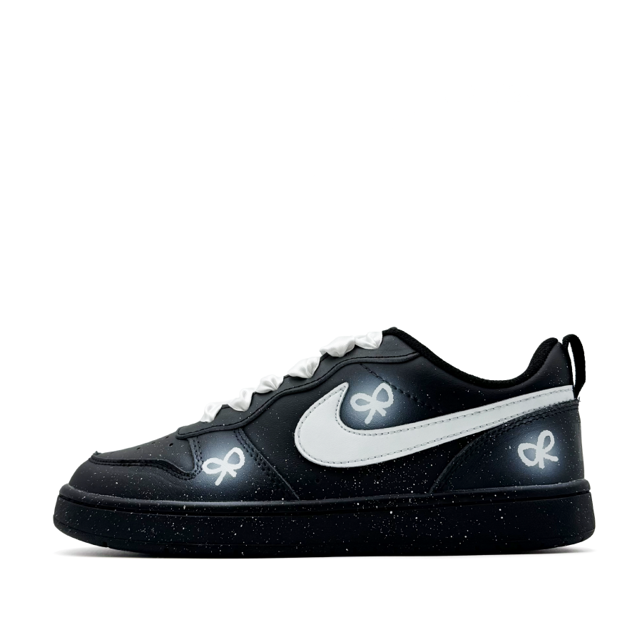 Nike Nike Court Borough Black Sugar Bowknot Leather Slip Resistant Low top Kids' Skateboarding Shoes Black Teenagers