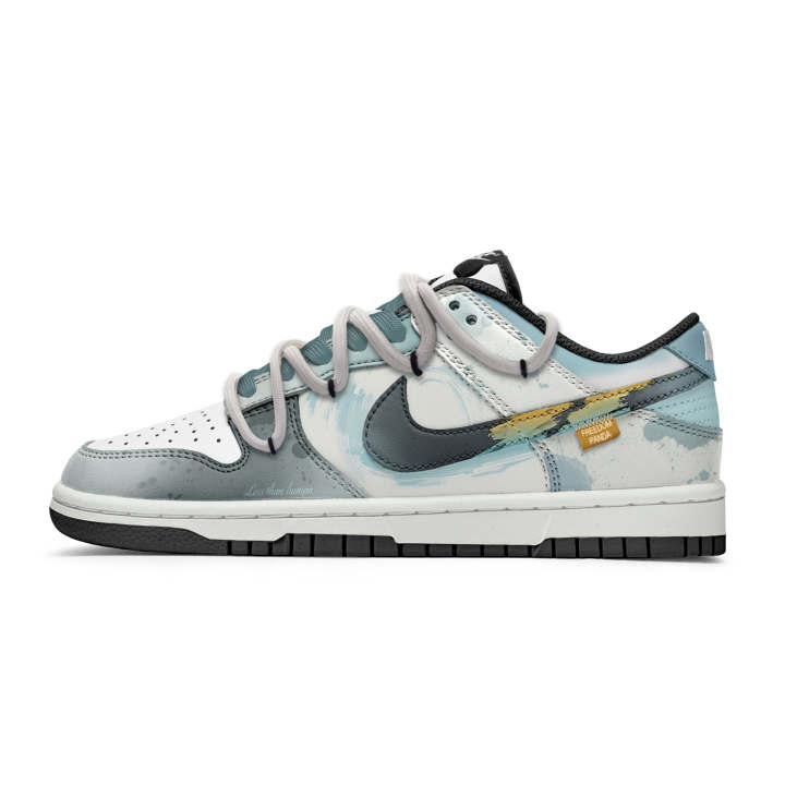 Nike Nike Dunk Freedom Panda, Human Descent Leather Slip Resistant Abrasion Resistant Low top Kids' Skateboarding Shoes