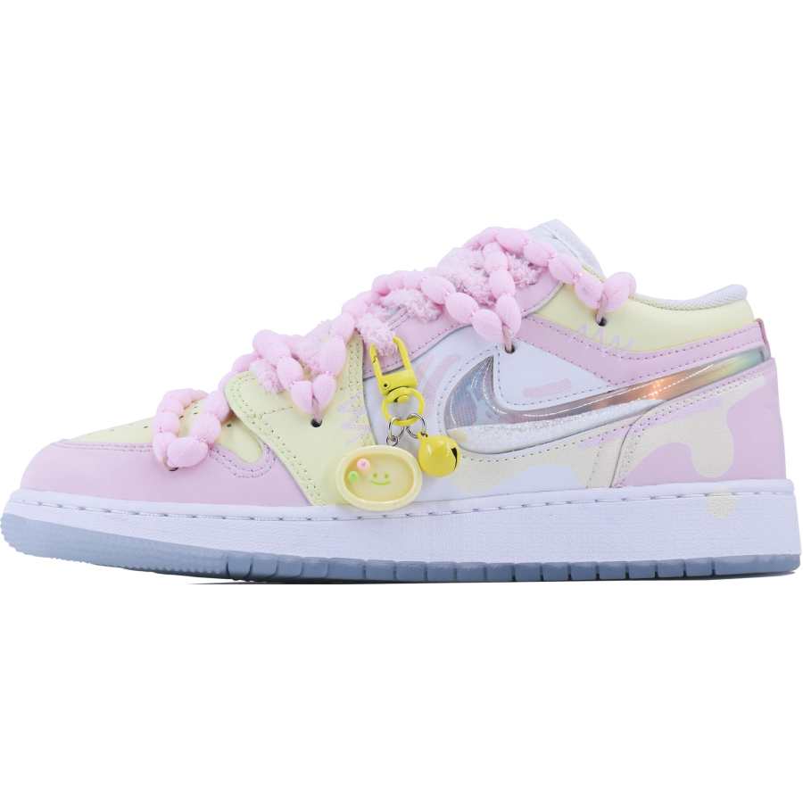 Jordan Jordan Air Jordan 1 Abrasion Resistant Abrasion Resistant Low top Children's Basketball Shoes Pink Yellow Teenagers