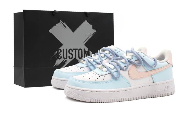 Nike Nike Air Force 1 Dusty Blue Pink Synthetic Leather Slip Resistant Cushioning Abrasion Resistant Low top