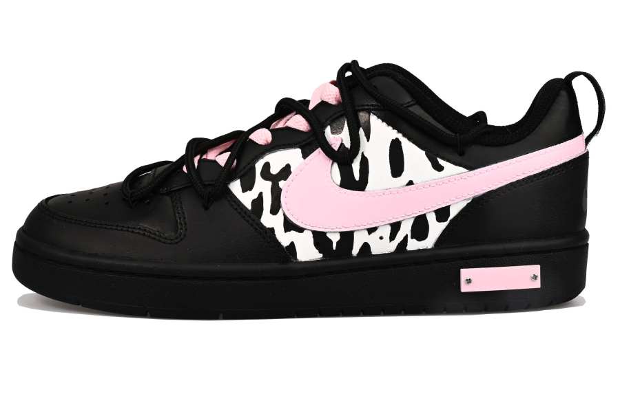 Nike Nike Court Borough Leopard Print Leather Slip Resistant Low top Kids' Skateboarding Shoes Black Pink Teenagers