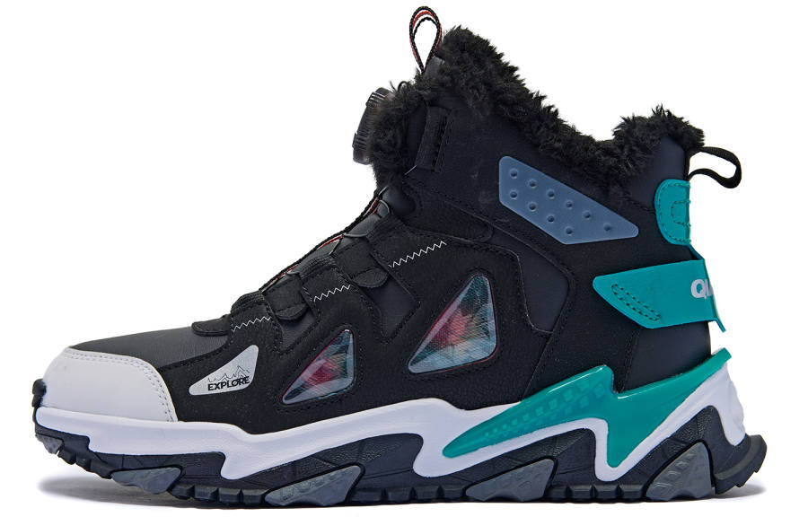 QIAODAN Crampons Fleece Lined Thermal Comfortable Mid top Insulated Shoes Black Ceramic Enamel Green Teenagers