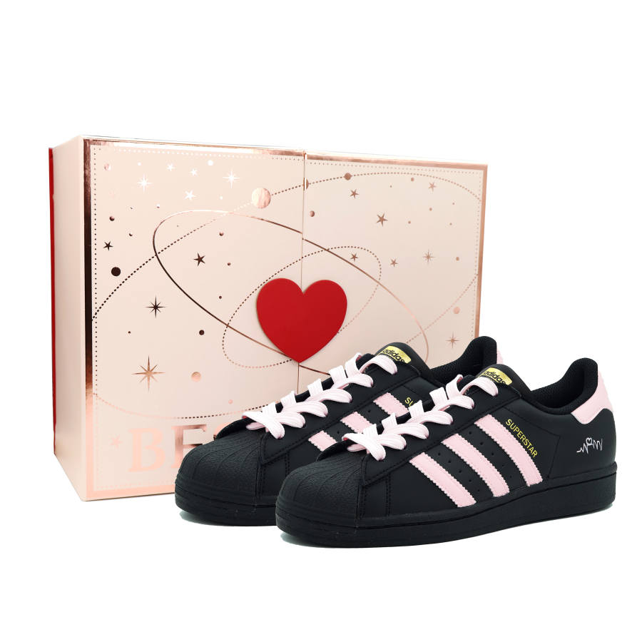 Adidas Originals Superstar J Leather Slip Resistant Abrasion Resistant Low top Kids' Skateboarding Shoes Black Pink