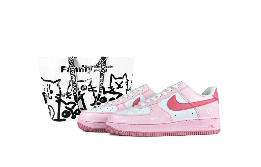 Nike Nike Air Force 1 Fairy Tale Leather Slip Resistant Abrasion Resistant Low top Kids' Skateboarding Shoes Pink Teenagers