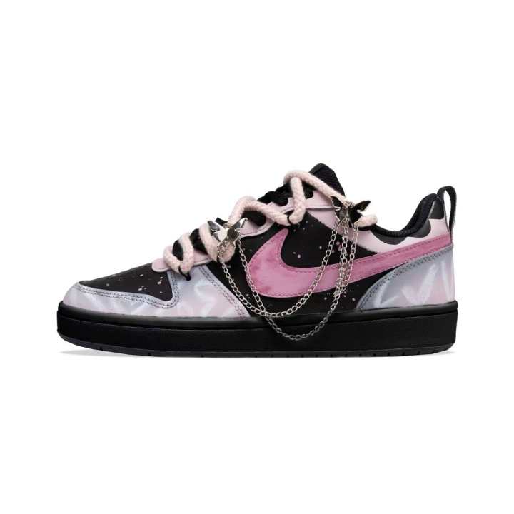 Nike Nike Court Borough Gothic Note, Versatile Monster Leather Slip Resistant Low top Skateboard Shoes Black Kids'