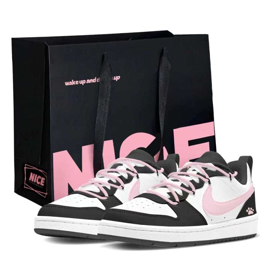 Nike Nike Court Borough Pink Fuchsia Meow Paw Low top Skateboard Shoes For Women's Black Pink