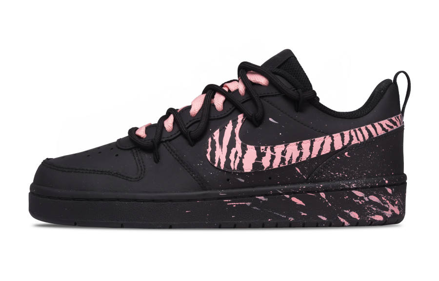 Nike Nike Court Borough Pink Spot Dreamy Synthetic Leather Slip Resistant Low top Kids' Skateboarding Shoes Black Teenagers