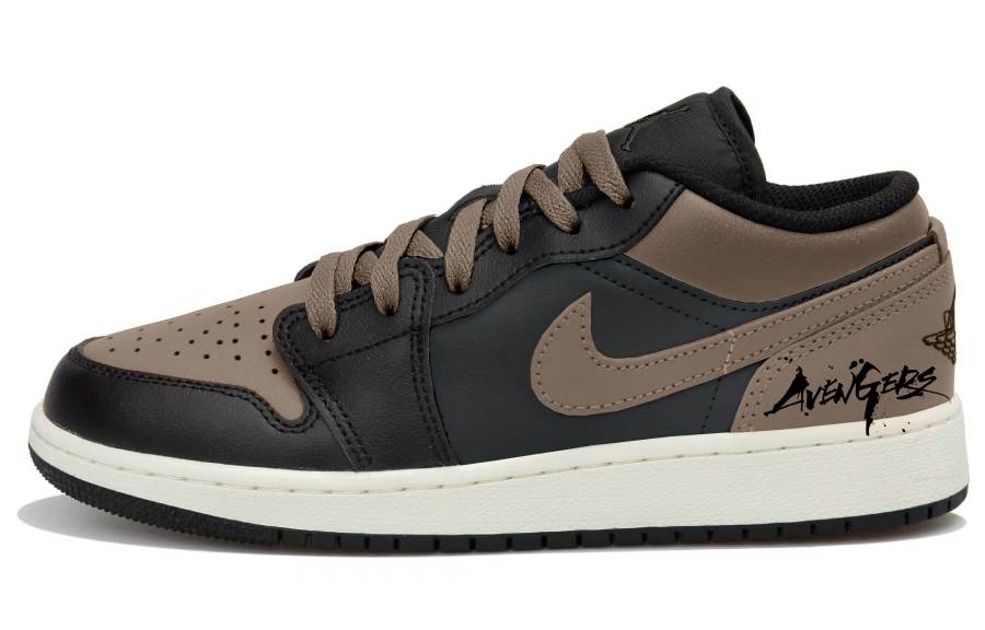 Jordan Jordan Air Jordan 1 Slip Resistant Abrasion Resistant Low top Children's Basketball Shoes Black Brown Teenagers