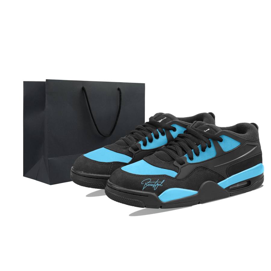 Jordan Jordan Air Jordan 4 Dynamic Slip Resistant Abrasion Resistant Low top Kids Lifestyle Shoes Black And Blue Women's Model