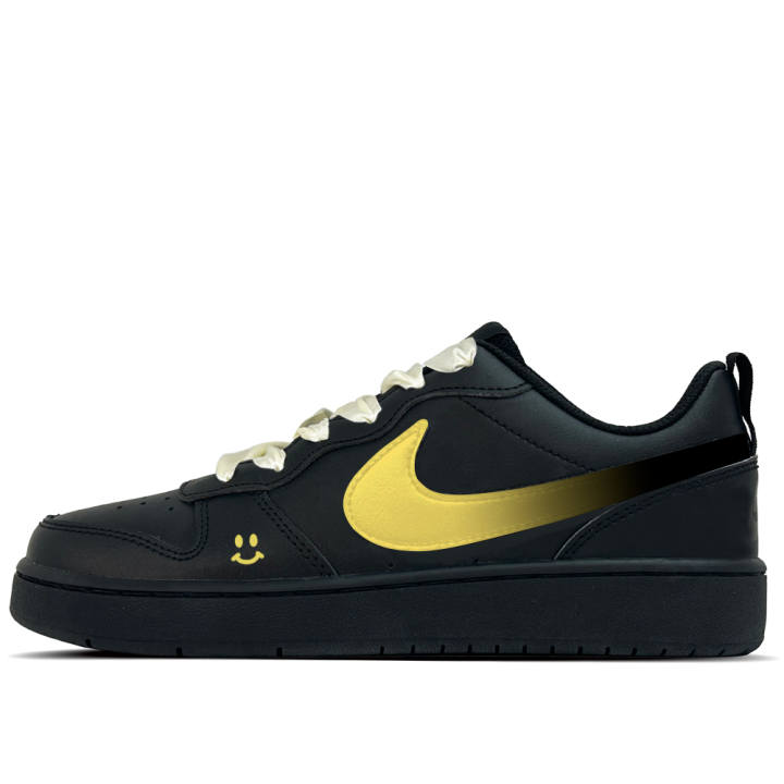 Nike Nike Court Borough Black Dial Yellow Heart Leather Slip Resistant Abrasion Resistant Low top Kids' Skateboarding Shoes
