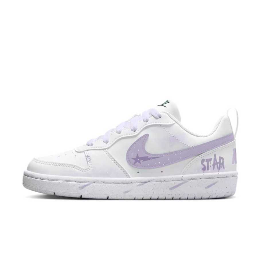 Nike Nike Court Borough Synthetic Leather Low top Kids' Skateboarding Shoes White Purple Teenagers