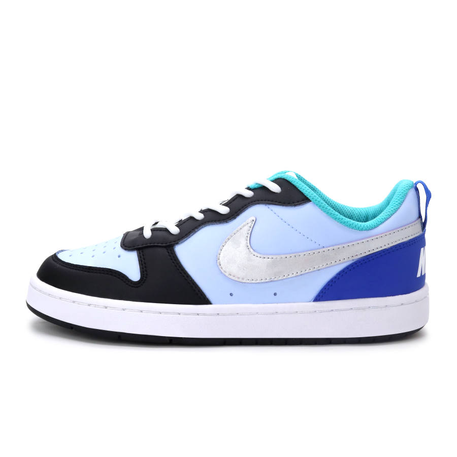 Nike Nike Court Borough Synthetic Leather Breathable Low top Kids' Skateboarding Shoes Black Blue Silver Teenagers
