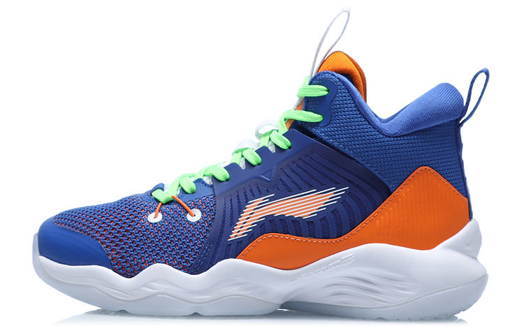 Li-Ning YOUNG Li Ning YOUNG Sports Slip Resistant Cushioning Breathable Mid top Basketball Shoes Blue Orange Unisex