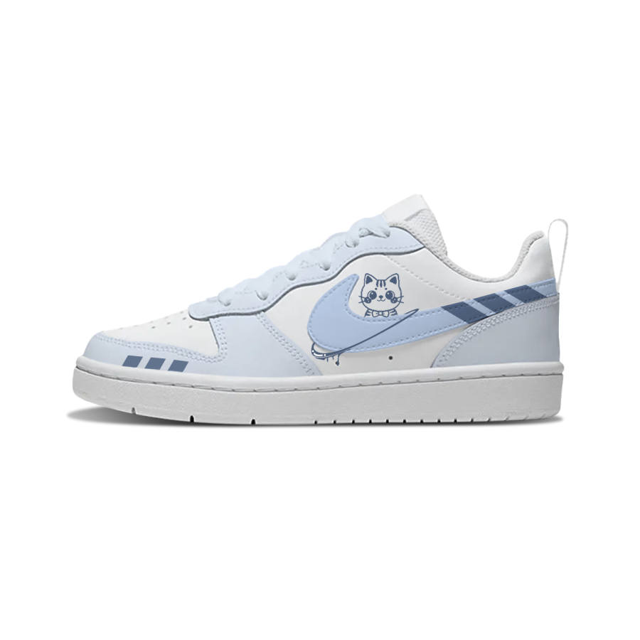 Nike Nike Court Borough Low 2 Leather Slip Resistant Cushioning Abrasion Resistant Skateboard Shoes White Blue Kids'