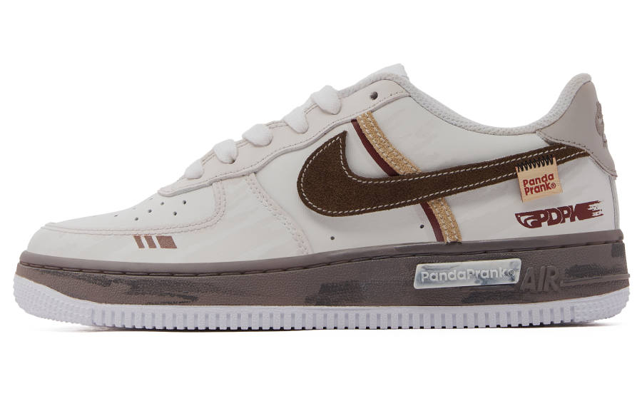 Nike Nike Air Force 1 Slip Resistant Abrasion Resistant Low top Kids' Skateboarding Shoes White Brown Teenagers