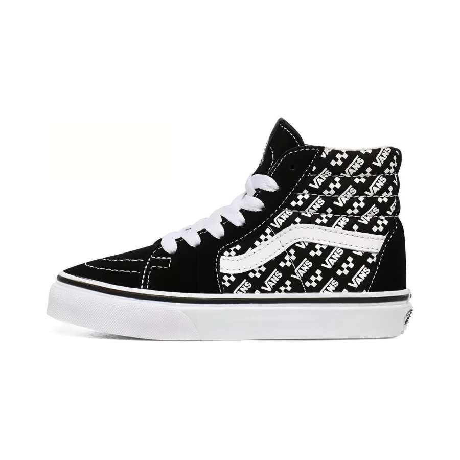 Vans SK8 Canvas Abrasion Resistant High top Skateboard Shoes Black With White Print Children Aged 3 7 Years Old