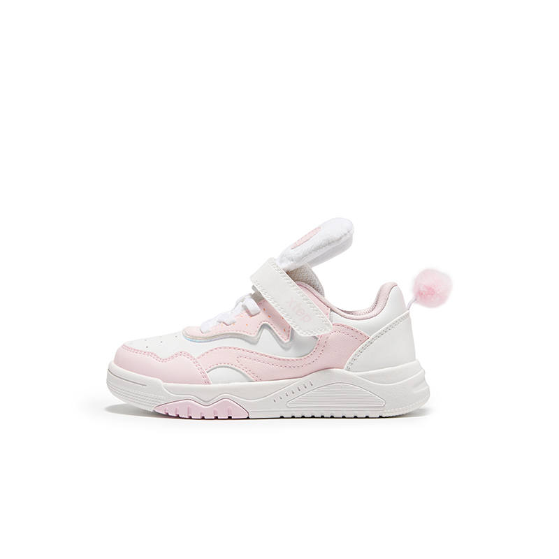 XTEP Rabbit Shoes Slip Resistant, Abrasion Resistant, Breathable Low top Kids' Skateboarding Shoes Pink White
