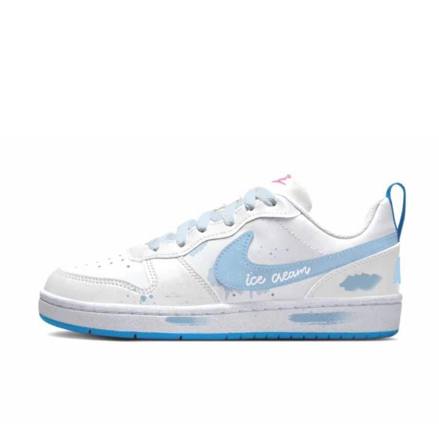 Nike Nike Court Borough Slip Resistant Abrasion Resistant Low top Kids' Skateboarding Shoes Blue White Teenagers