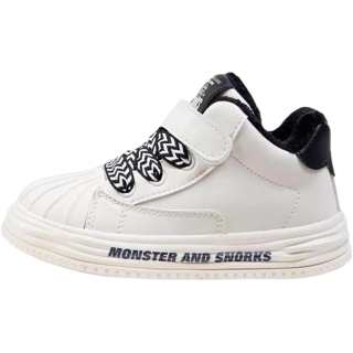 SNORKS Hook and Loop Fleece Lined Slip Resistant High top Kids' Skateboarding Shoes Beige Black Kids'