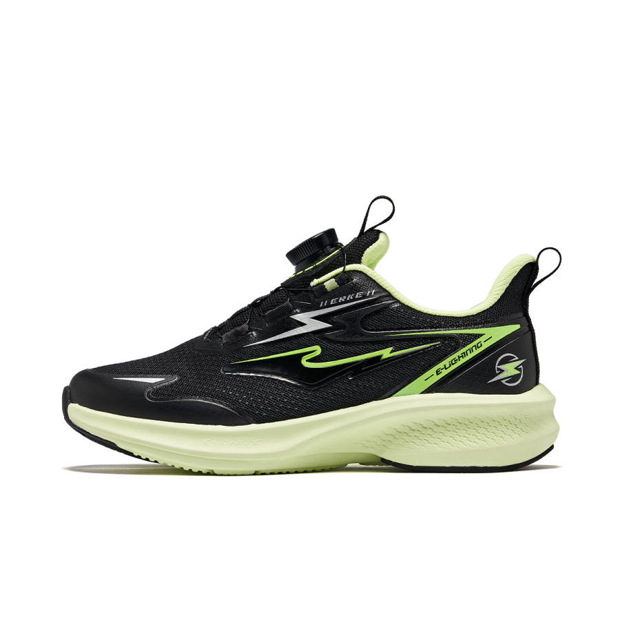 ERKE KIDS Lightning 4 Low top Running Shoes Jet Black/Fluorescent Glossy Finish Green Unisex