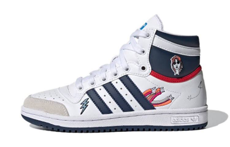 Adidas Originals Top Ten White Blue Abrasion Resistant Abrasion Resistant Kids' Skateboarding Shoes Teenagers