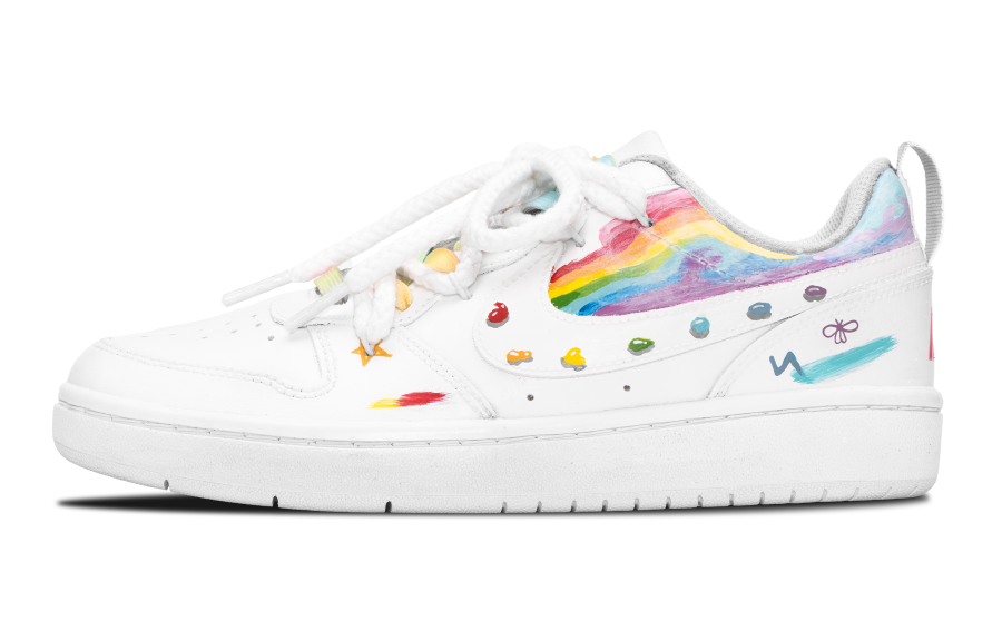 Nike Nike Court Borough Rainbow Bean Slip Resistant And Breathable Low top Skateboard Shoes White Kids'