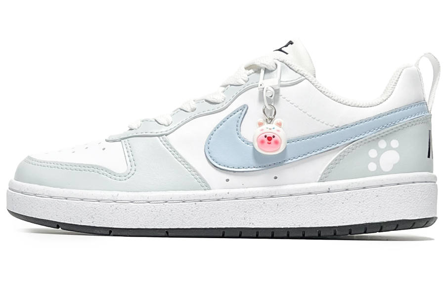 Nike Nike Court Borough Mint Lid Synthetic Leather Abrasion Resistant Low top Kids' Skateboarding Shoes Blue White Gray