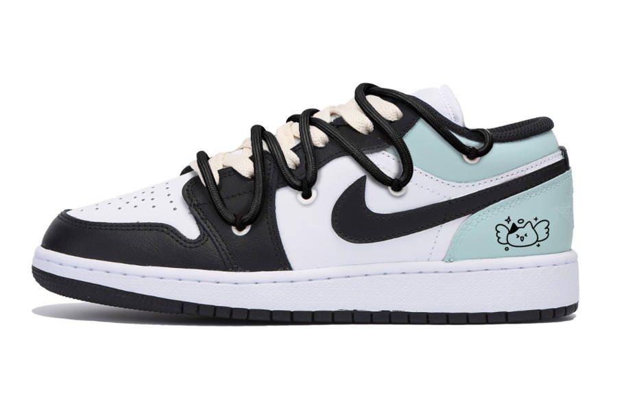 Jordan Jordan Air Jordan 1 Slip Resistant Low top Children's Basketball Shoes Black Tiffany Teenagers