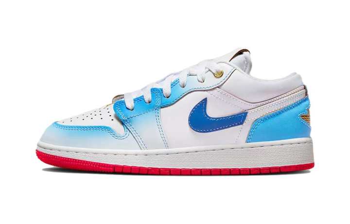 Jordan Jordan Air Jordan 1 Cushioning, Wear Resistant Low top Skateboard Shoes White Blue Children Aged 3 7 Years Old