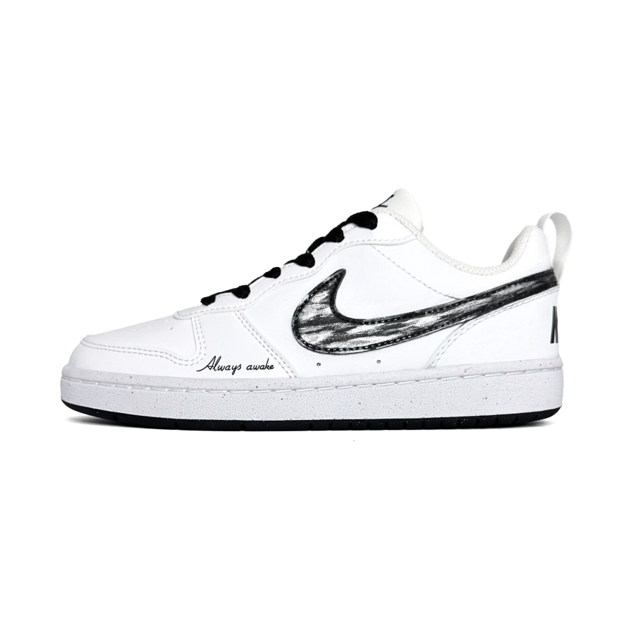 Nike Nike Court Borough Synthetic Leather Abrasion Resistant Low top Kids' Skateboarding Shoes Black Silver Teenagers