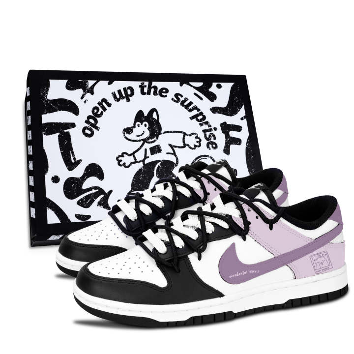 Nike Nike Dunk Black White, Purple Soft Sweet Leather Slip Resistant, Abrasion Resistant, Lightweight Cushioning