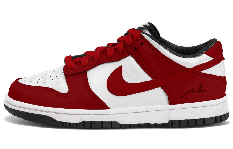 Nike Nike Dunk Slip Resistant Abrasion Resistant Low top Kids' Skateboarding Shoes White Red Teenagers