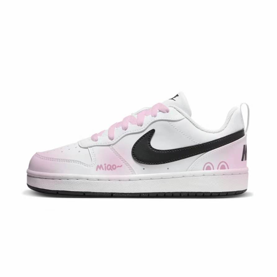 Nike Nike Court Borough Sweet Pink Black Hook Synthetic Leather Low top Skateboard Shoes White Kids'