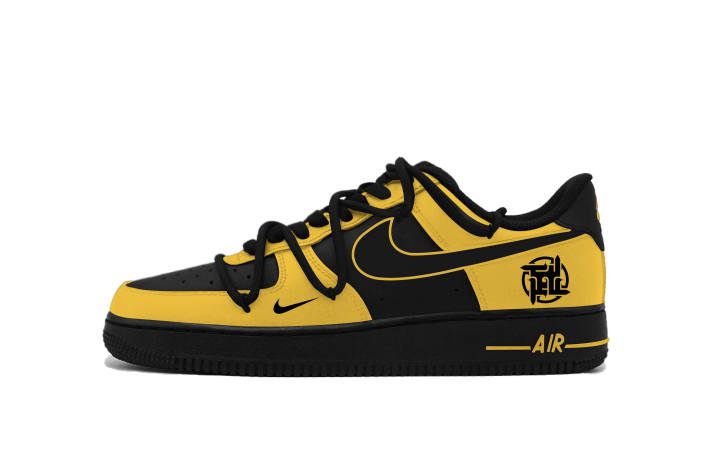Nike Nike Air Force 1 Low PU Polyurethane Slip Resistant Low top Skateboard Shoes Black Yellow Kids'