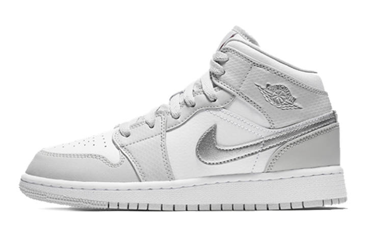 Jordan Jordan Air Jordan 1 Mid High top Basketball Shoes White Silver Unisex