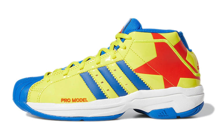 Adidas Adidas PRO Model 2G J Slip Resistant Abrasion Resistant Mid top Performance Basketball Shoes Yellow Blue Teenagers