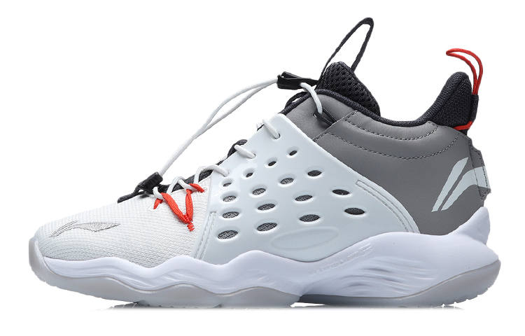 Li-Ning YOUNG Li Ning YOUNG Sonic 7 Comfortable Mid top Basketball Shoes White Gray Teenagers