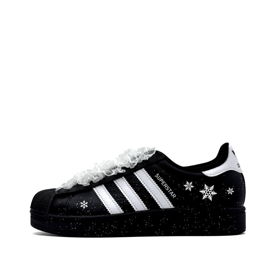 Adidas Originals Superstar 2 Lace Snowflake Leather Low top Kids' Skateboarding Shoes Black White Teenagers