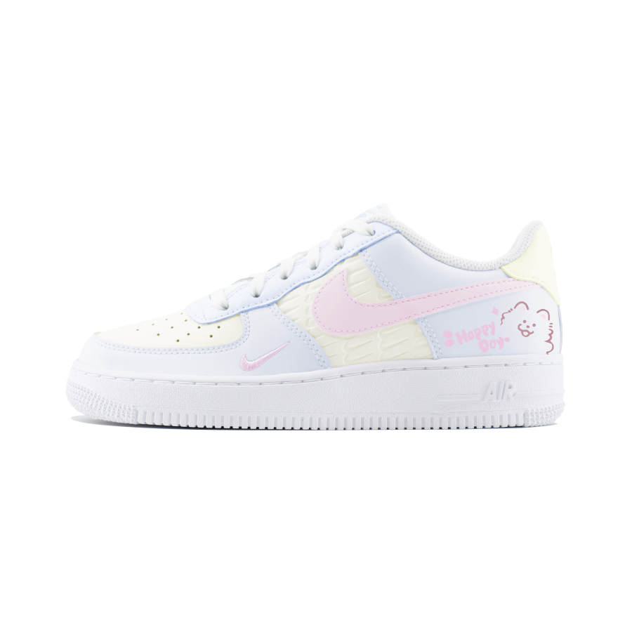 Nike Nike Air Force 1 Blue Yellow Abrasion Resistant Low top Kids' Skateboarding Shoes White Blue Teenagers